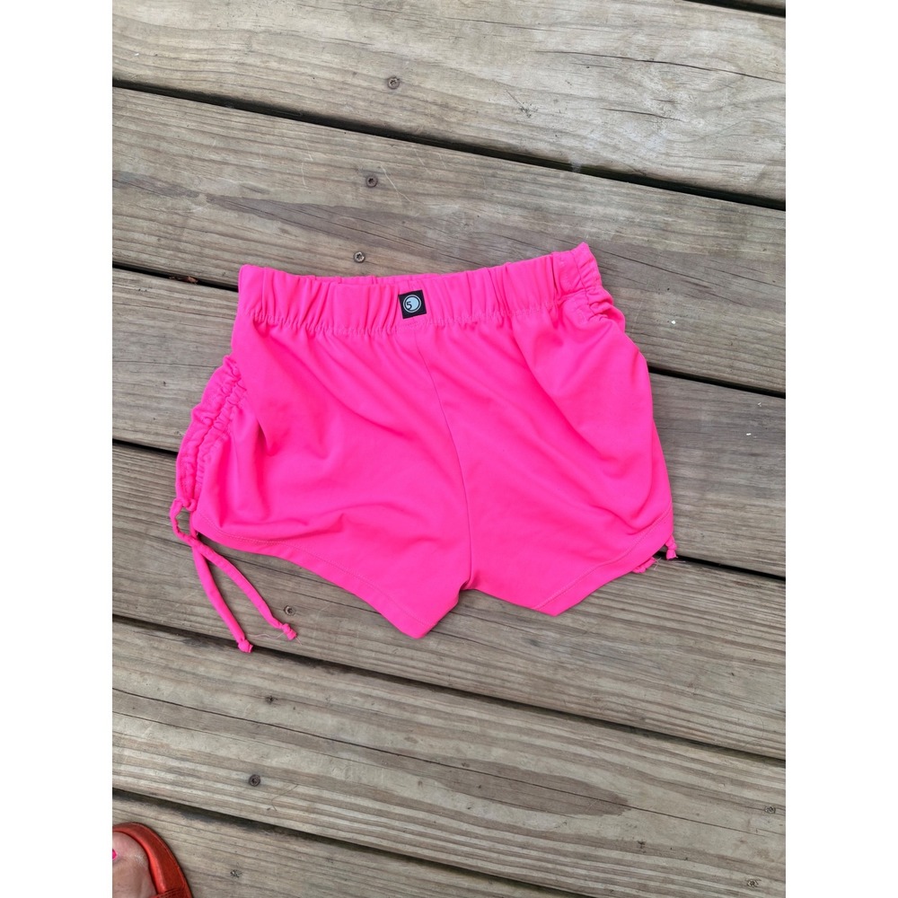 Five Dancewear Neon Pink Active Shorts XS Ruched Side Ties Cheer Dance